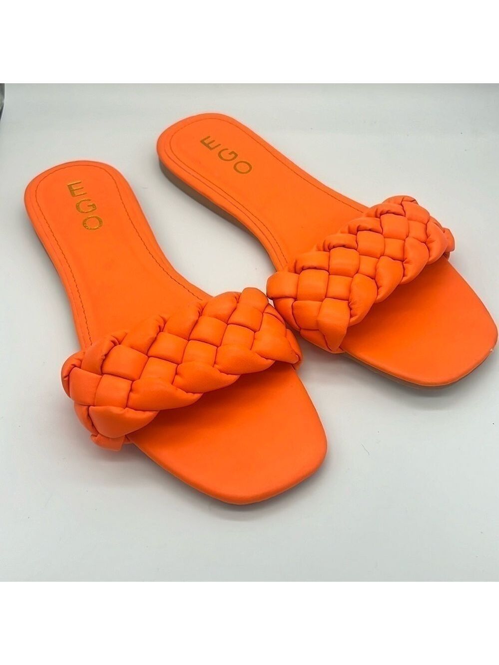 EGO Neon Orange Y2K Braided Flat Slides